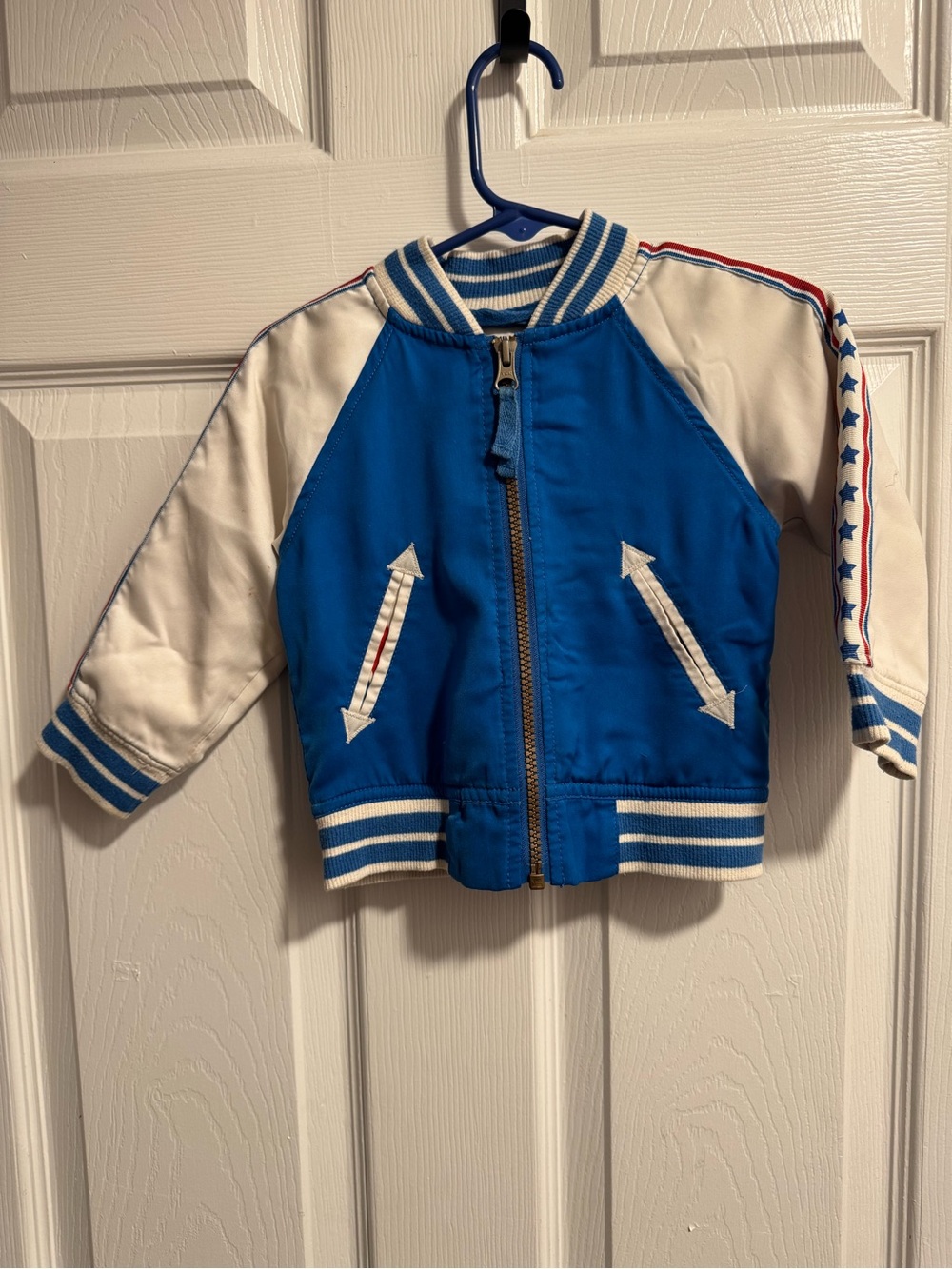 Kids Blue and White Star-Accent Bomber Jacket